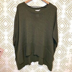 Chico's Knit Oversized Poncho Sweater Top S/M Olive Green Lagenlook Earthy Artsy